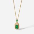 Spunky Add-ons Square Solid Green Color Pendant  Stainless Steel Necklace For Women. 