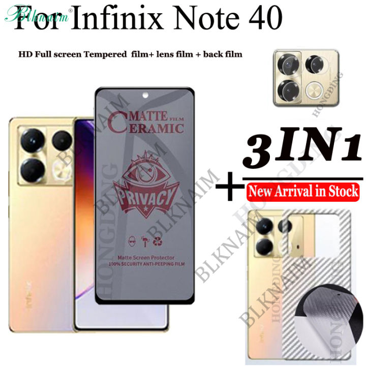 BLKNAIM 3in1 Full Cover Anti-Spy Screen Protector For infinix Note 40 Privacy Glass For infinix Note 40 Tempered Glass Lens