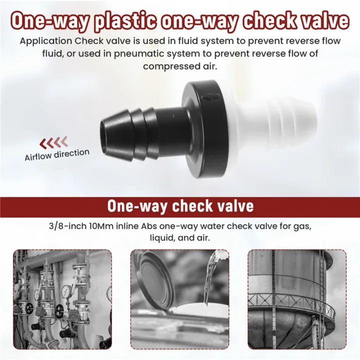 2Pcs%203/8%20inch%2010Mm%20Inline%20Abs%20One%20Way%20Water%20Non%20Return%20Check%20Valve%20For%20Fuel%20Gas%20Liquid%20Air%20-%20Image%205