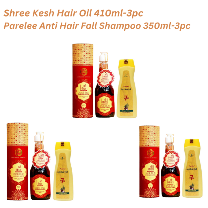 Shree Kesh Hair Oil 410ml 3pc +Parelee Anti Hair Fall Shampoo 350ml 3pc Combo Set