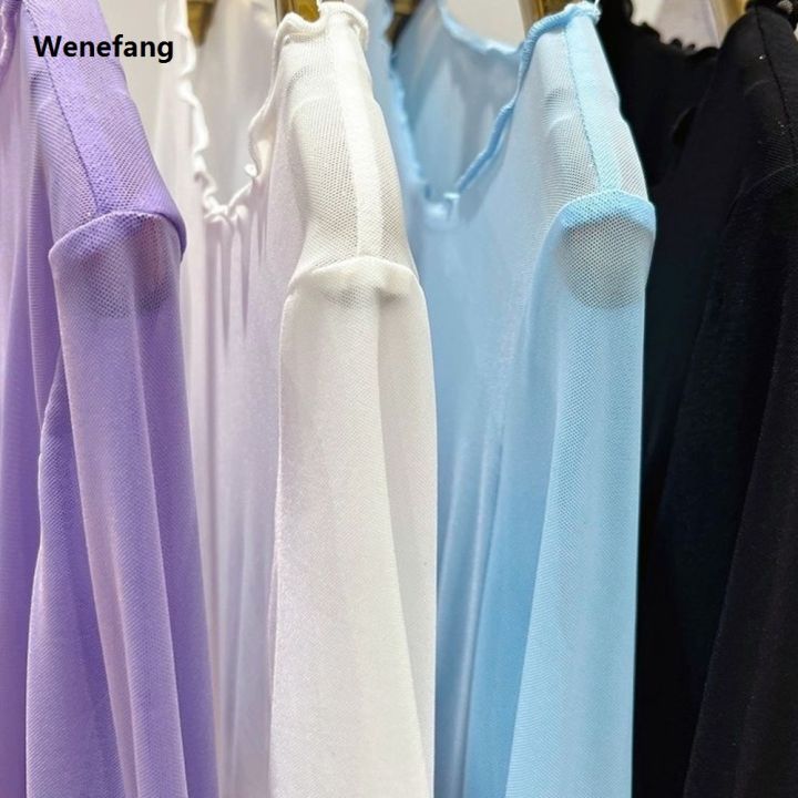 Wenefang%20Ice%20Silk%20Mesh%20Bottom%20Blouse%20for%20Women%20Summer%20Wear%20Sunscreen%20High%20Quality%20Long-sleeved%20T-shirt%20Foreign%20Aura%20Edge%20Tulle%20Perspective%20-%20Image%203