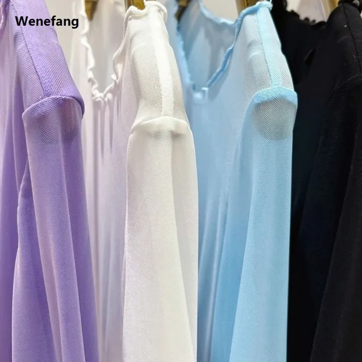 Wenefang%20Ice%20Silk%20Mesh%20Bottom%20Blouse%20for%20Women%20Summer%20Wear%20Sunscreen%20High%20Quality%20Long-sleeved%20T-shirt%20Foreign%20Aura%20Edge%20Tulle%20Perspective%20-%20Image%203