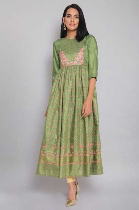 Fabdale Women’s Embroidered Polyester Anarkali Kurta | Cedar Green ...