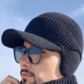 Fashion Ear Protection Men Knitted Cap Knit Wool Casual Beanies Hat Short Brim Keep Warm Ski Earflap Hat Cycling. 