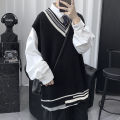 Knitted Vest Men's Spring and Autumn Korean-style Trendy V-neck Sweater Vest Outer Wear ins Hong Kong Style College Loose Lazy Jacket. 