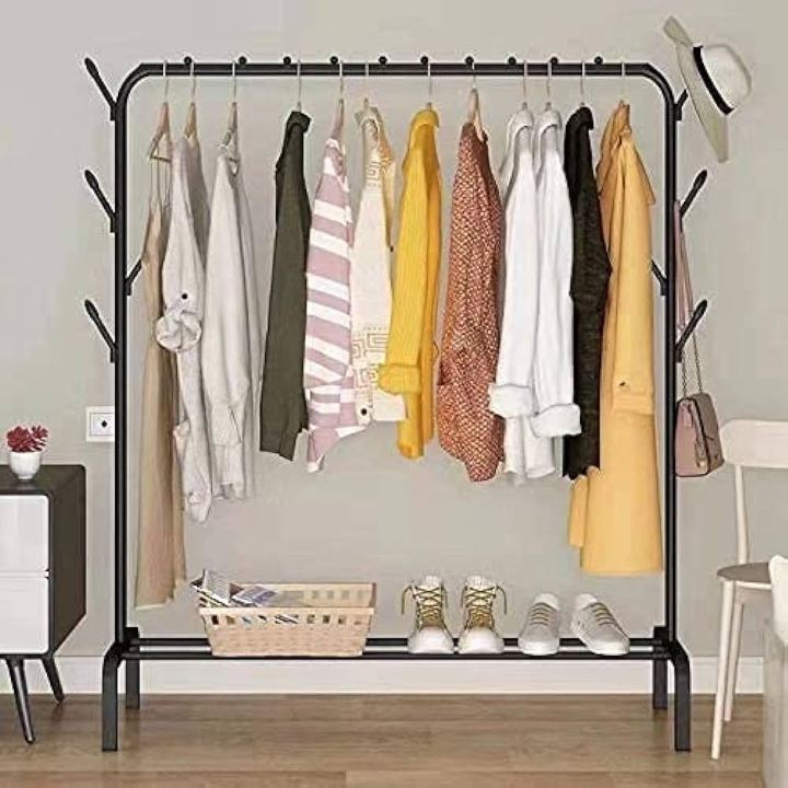 Coat Rack And Clothes Hanger Stand With Side Hooks And Bottom Shelves ...