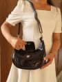 Ampersand Women’s Glossy PU Leather Saddle Bag with Dual Straps & Zipper Closure – Style 7702 bag for women. 