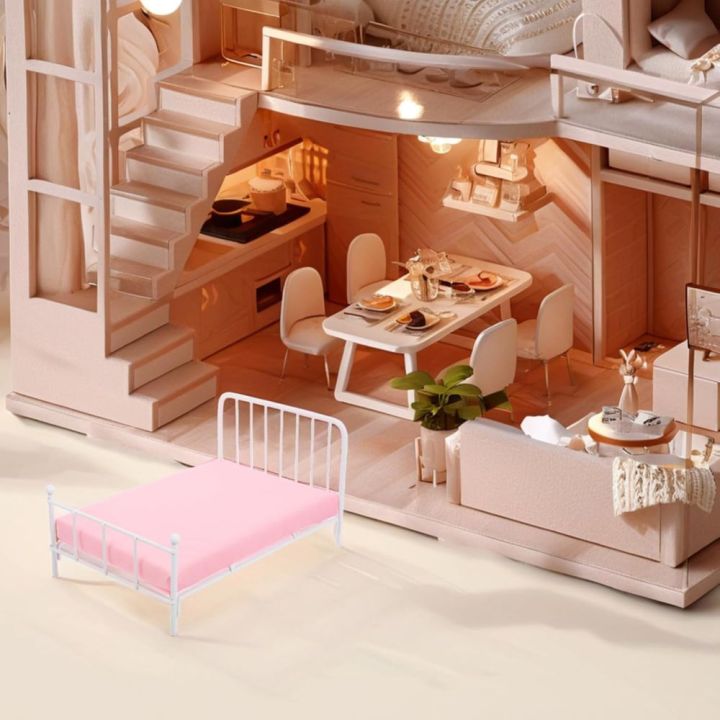 Creative%20:12%20Scale%20Dollhouse%20Bed%20Frame%20Bedroom%20Scene%20Doll%20Bed%20Furniture%20With%20Mattress%20Single%20Bed%20Mini%20Bed%20Model%20Dollhouse%20Accessories%20-%20Image%208