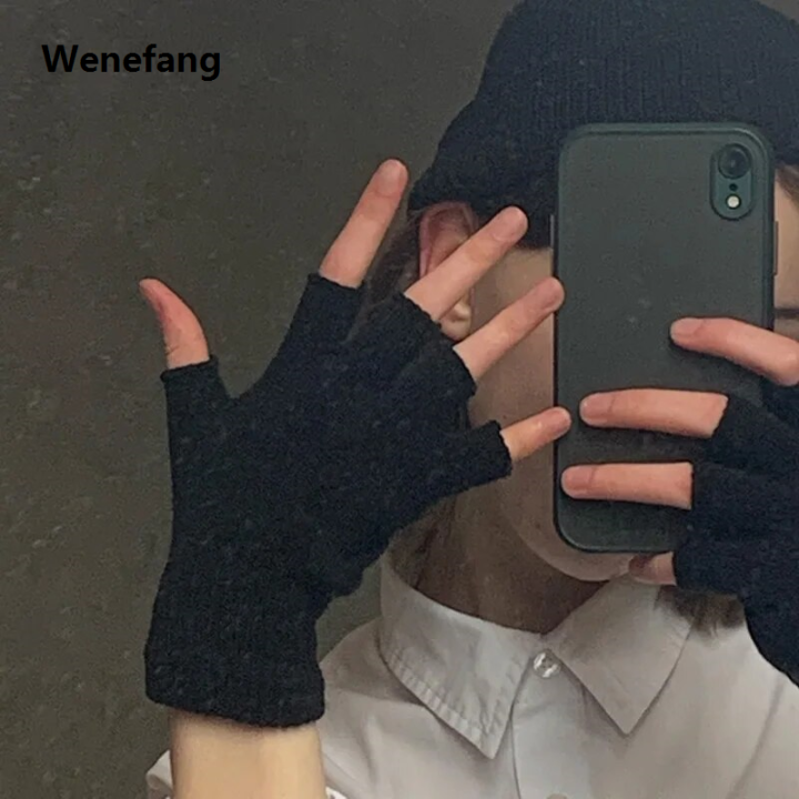 Wenefang%201pair%20Black%20Short%20Half%20Finger%20Fingerless%20Knit%20Wrist%20Glove%20Winter%20Warm%20Stretch%20Work%20Gloves%20for%20Women%20and%20Men%20Cycling%20Accessories%20-%20Image%202
