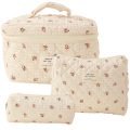 Makeup Cosmetic Bag 3 Pcs Cotton Quilted Makeup Bag Aesthetic Floral Toiletry Bag for Women F. 