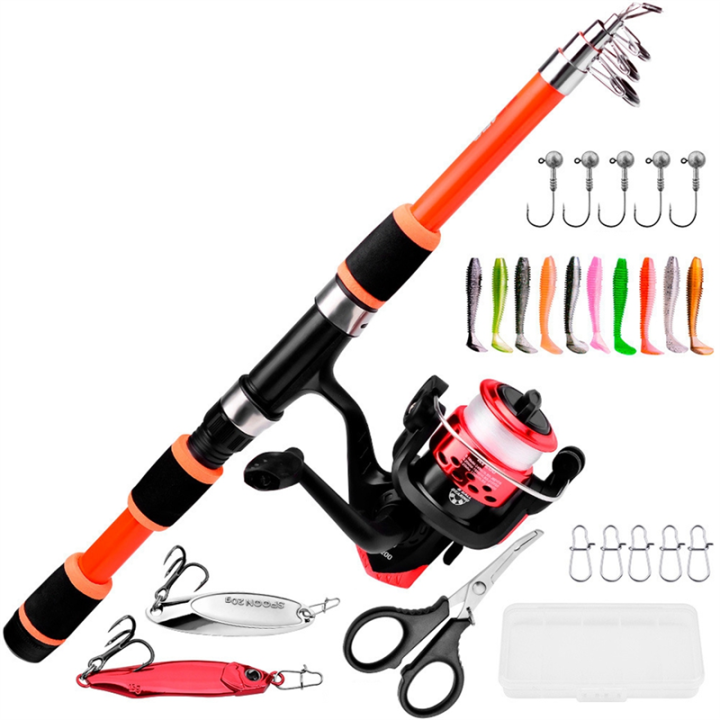 Telescopic Fishing Rod Reel Novice Sea Rod Set Orange