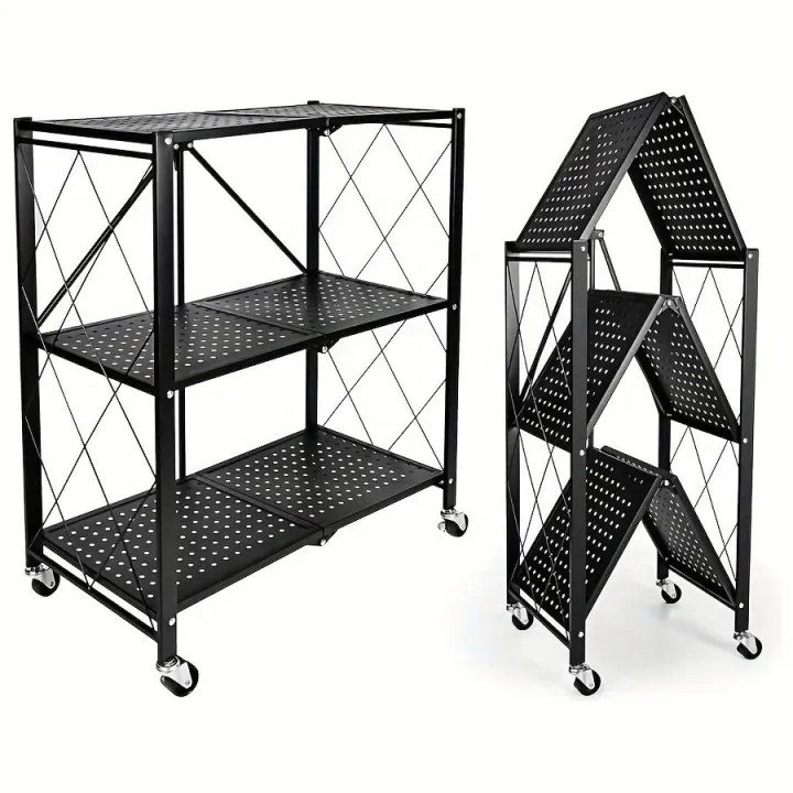Foldable Storage Rack 3 Layer, Carbon Steel Storage Rack White & Black ...