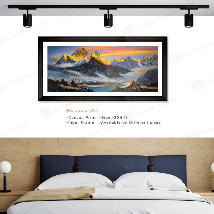 Single Panel Mountain Art Painting Print  | Extra Small Small Medium Large Extra Large | Fiber Frame With Glass |