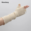Wenefang 1pair Black Tattered Punk Unisex Fingerless Cuff Knit Gloves Women Men Elbow Length Mittens Broken Stretch Arm Warmer Gloves. 