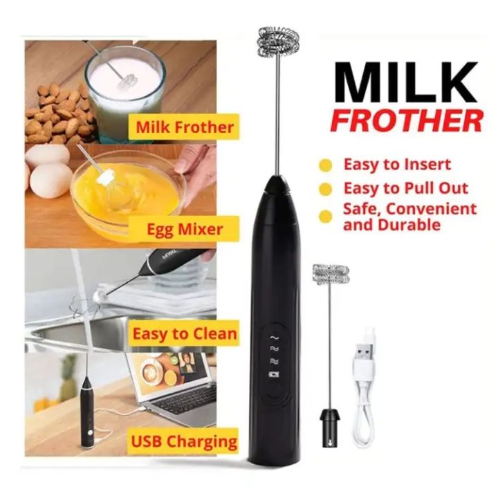 Electric Milk Frother 2 In 1 Portable Rechargeable Foam Maker Handheld Foamer High Speeds Drink Mixer Coffee Frothing Wand