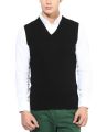 Solid V Neck Formal Black Half Sleeve Woolen Sweater For Men. 