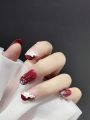 24 Pcs Behuli Artificial Reusable Nails – Maroon Glitter & Floral Design Press-On Nails for Women. 