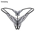 Sutuiying 【Poggioio】Women Sequin Micro Thong Lingerie Open Crotch G-String Butterfly Embroidery T-Back Panty Low Rise Underwear Majtki Damskie. 