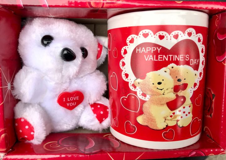 White/Red-Happy Valentines Day-Ceramic -Cup-Teddy Bear-Birthday