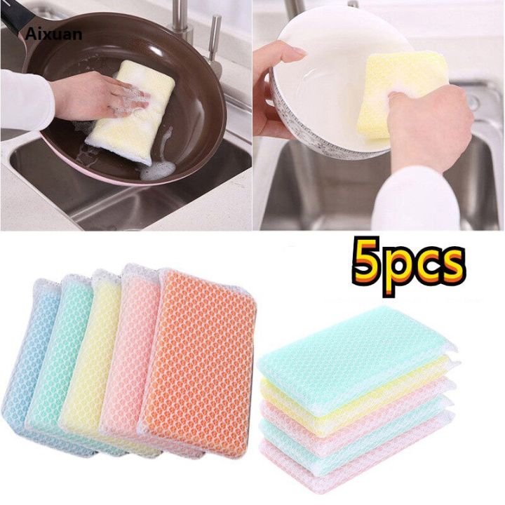 Aixuan 【BestGO】5pcs Kitchen Tools Net Cleaning Sponges Scouring Cloth Washing Affordable Sponge Eraser Clean Accessory Dish Cleaning Duster Wipes
