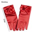Wenefang 1Pair Girl Etiquette Performance Glove Satin Pearl Flower Lace Bow Short Children Princess Wedding Dress Dance Mitten. 