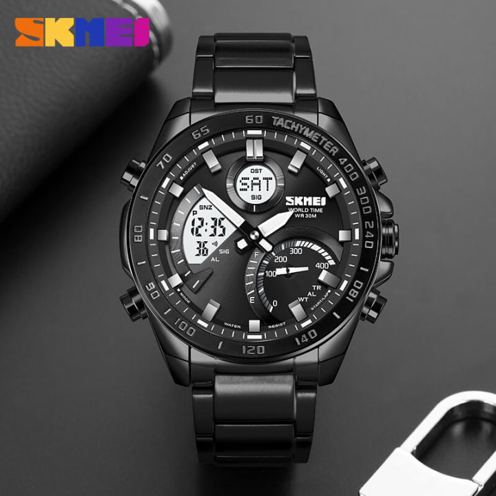 SKMEI%201889%20Multifunctional%20Dual%20Display%20Watch%20Men%20Countdown%20Chronograph%20LED%20Light%20Stainless%20Steel%20-%20Black%20-%20Image%204