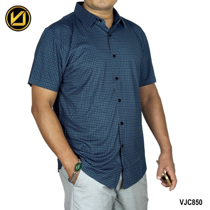 VIRJEANS (VJC850) Silk Stretchable Summer Shirt For Men - ( Check Silk Half Shirt ) Dark Blue