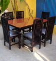 6 Seater Royal Wooden Rectangular Design Dark Chocolate Black Dining Table Set with Eco Paint. 