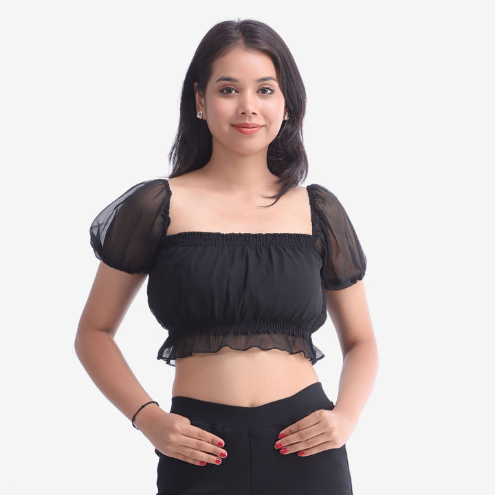 Black%20%0AChiffon%20Crop%20Top%20/%20Tshirt%20For%20Women%20%7C%20Black%20Solid%20Crop%20Chiffon%20Off%20Shoulder%20Neckline%20Tshirt%20For%20Women%20-%20Image%202
