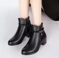 Fashion Ankle Boots Women's Black Round Toe High Heels Autumn and Winter Chunky Heels Rhinestone Leather Boots Bota Feminina. 