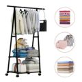 Lightweight Triangle Simple Clothes Hanger Stand Storage Rack Coat Rack With Wheels (Requires self Assembly). 