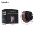 Sutuiying 1pcs Beard Brush Boar Bristles Small and Round Walnut Luxury Wood Beard Grooming Brush for Men's Shaping Tool. 