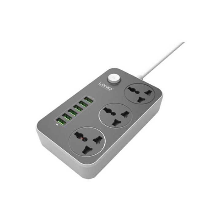 LDNIO SC3604 Hybrid 3.4A 6 USB & 3 Electrical Power Socket Fast Charging Smart Power Strip - Multi Plug - Multi Plug