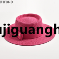 Xujiguanghui NEW Spring Summer Straw Hats for Women Round Bumpy Surface Flat Top Bowknot Dress Cap Travel Beach Sun Hat Gorra. 