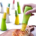 Heat-Resistant Silicone Oil Brush Bottle Oil Dispenser Curved Bottle with Lid Barbecue Oil Brush with Scale Baking Brush Bottle Butter. 