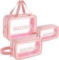 1 Piece Pink Boadered Transparent Cosmetic Bag Waterproof Portable Travel Toiletry Organizer Bag with Zipper and Handle Wash Bag for Women and Girls. 