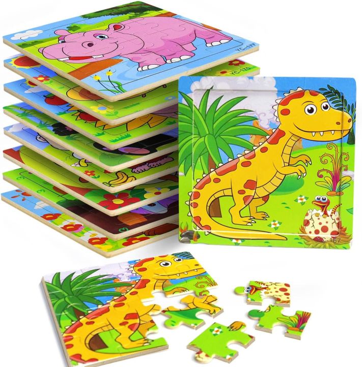 Toys World | Wooden Puzzle 16 Pcs Assorted Design Wooden Puzzle Board Jigsaw Puzzle Early Educational Wooden Toys for Kids – Colorful Educational Toy (15 cm x 15 cm)