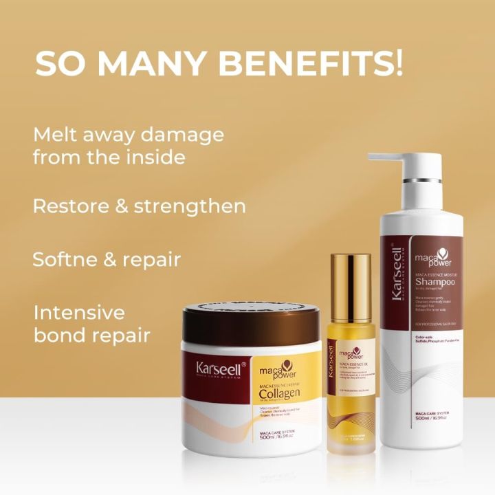 Karseell Collagen  maca power Hair Treatment +Hair mask Shampoo+Argan Oil Set By Samayara SUppliers.