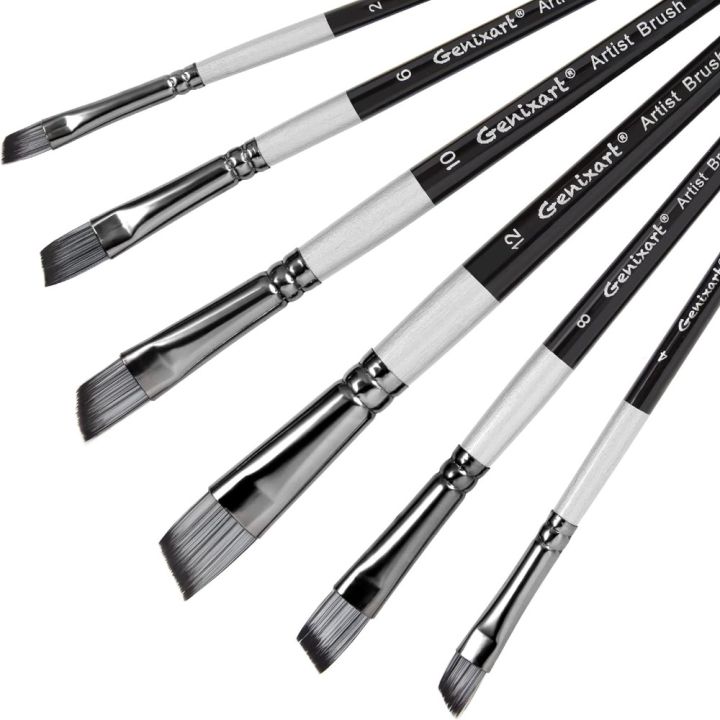6 Pcs Acrylic Paint Brushes Wood Angular Paint Brushes Set Composed of Black + Silver 24*8*0.99cm Angled Paint Brushes For Oil