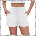 Soft Comfy Activewear Lounge Textured Shorts with Pockets and Drawstring for Women. 
