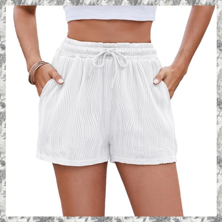 Soft Comfy Activewear Lounge Textured Shorts with Pockets and Drawstring for Women