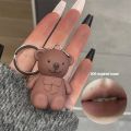 Cute Bear Keychain Lip Mud Matte Velvet Mousse Grey Pink Lipstick Waterproof Long Lasting Non-Stick Cup LipGloss Korean Cosmetic. 