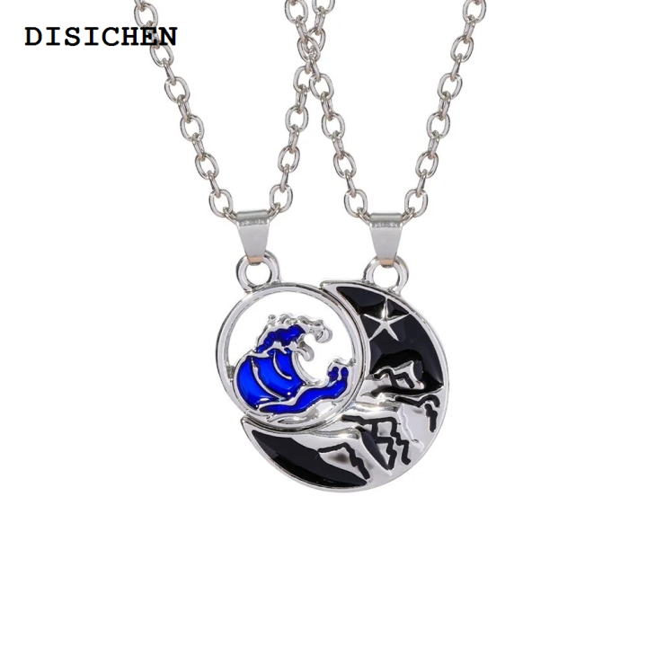 DISICHEN%20Sales%20promotion%20Cute%20Sun%20And%20Moon%20Pendant%20Necklace%20Blue%20Black%20Colors%20Mountain%20Sea%20Wave%20Chain%20Choker%20For%20Lovers%20Couple%20Best%20Friends%20Party%20Gift%20-%20Image%204