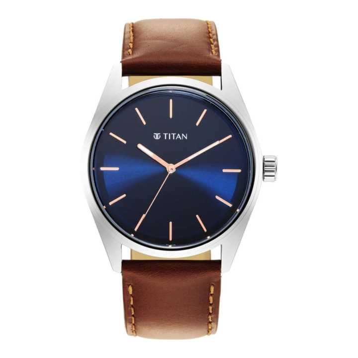 Titan Quartz Analog Blue Dial Leather Strap Watch For Men -1866Sl01 ...