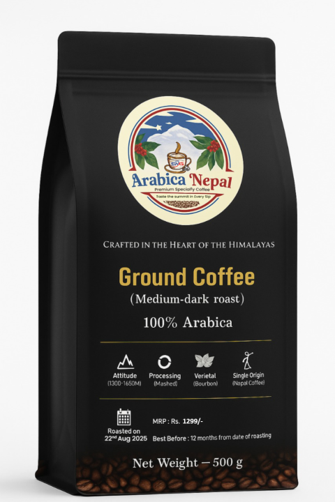 Arabica Nepal Premium Specialty Medium-Dark Roast 100% Arabica Ground Coffee 500g - Single Origin Himalayan Coffee