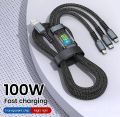 100w Transparent chip 3 In1 super fast charging Data Cable with lighting/Type c/Micro USB. 