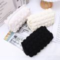 Korean INS Lovely Cute Grid Fabric Makeup Bags Creative Design Crumpled Bubble Puff Towel Cosmetic Bag. 
