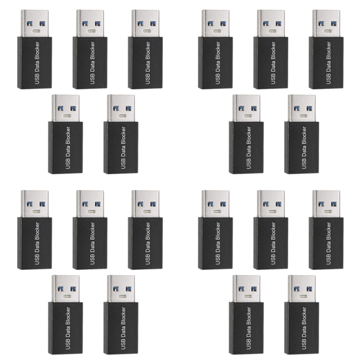 20Pcs USB Data Blocker,Charge-Only USB Blocker Adapter for Blocking Data Sync, Protect Against Juice Jacking Black