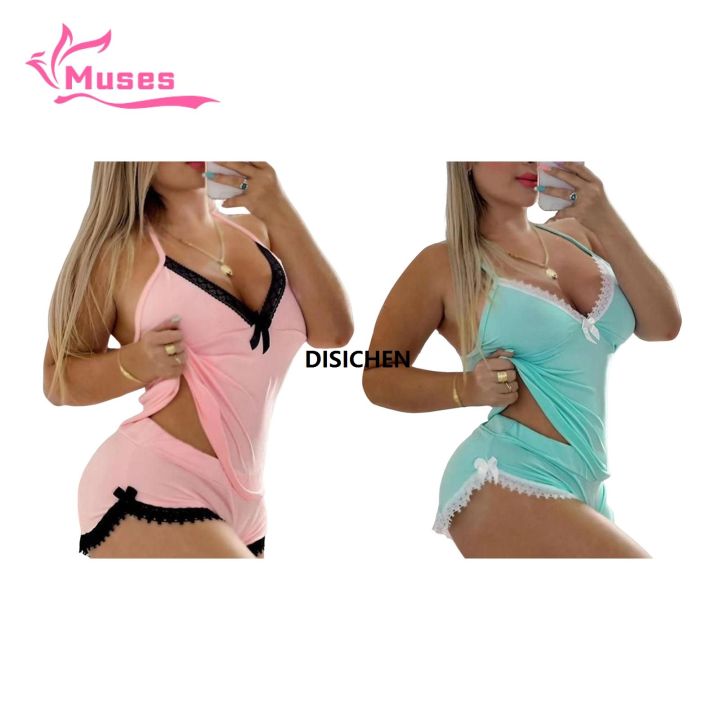 DISICHEN%20Muses%20Mall%20Women%20Loungewear%20Set%20Lace%20Trim%20Cami%20Shorts%20Pajama%20Set%20for%20Women%20V%20Neck%20S%20veless%20Top%20S%20pwear%20Set%20for%20Home%202%20Piece%20Lace%20Nightwear%20Set%20Two-piece%20Pajamas%20for%20Women%20Luxury%20-%20Image%204