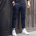 Dark Plain Blue Stretchable Front Cross Pocket Jeans For Men. 